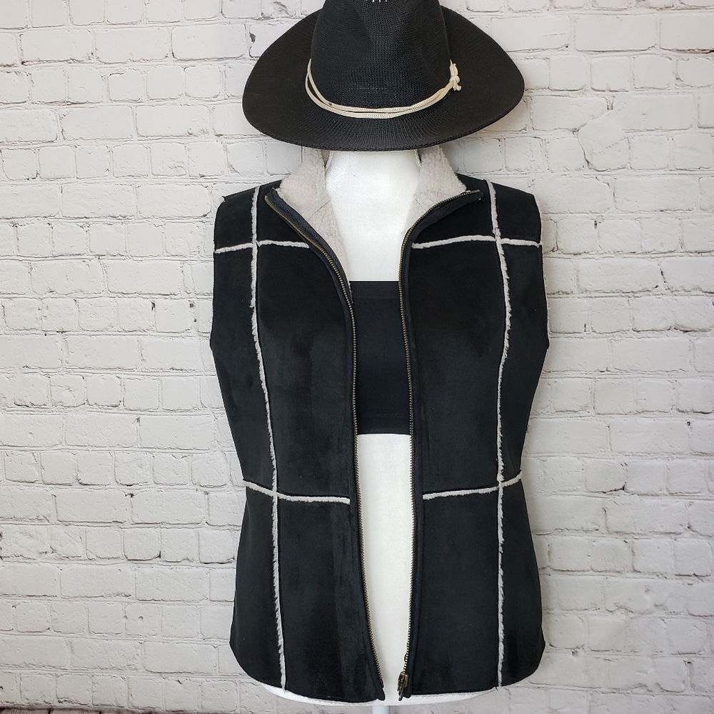 Faux suede patch work vest
